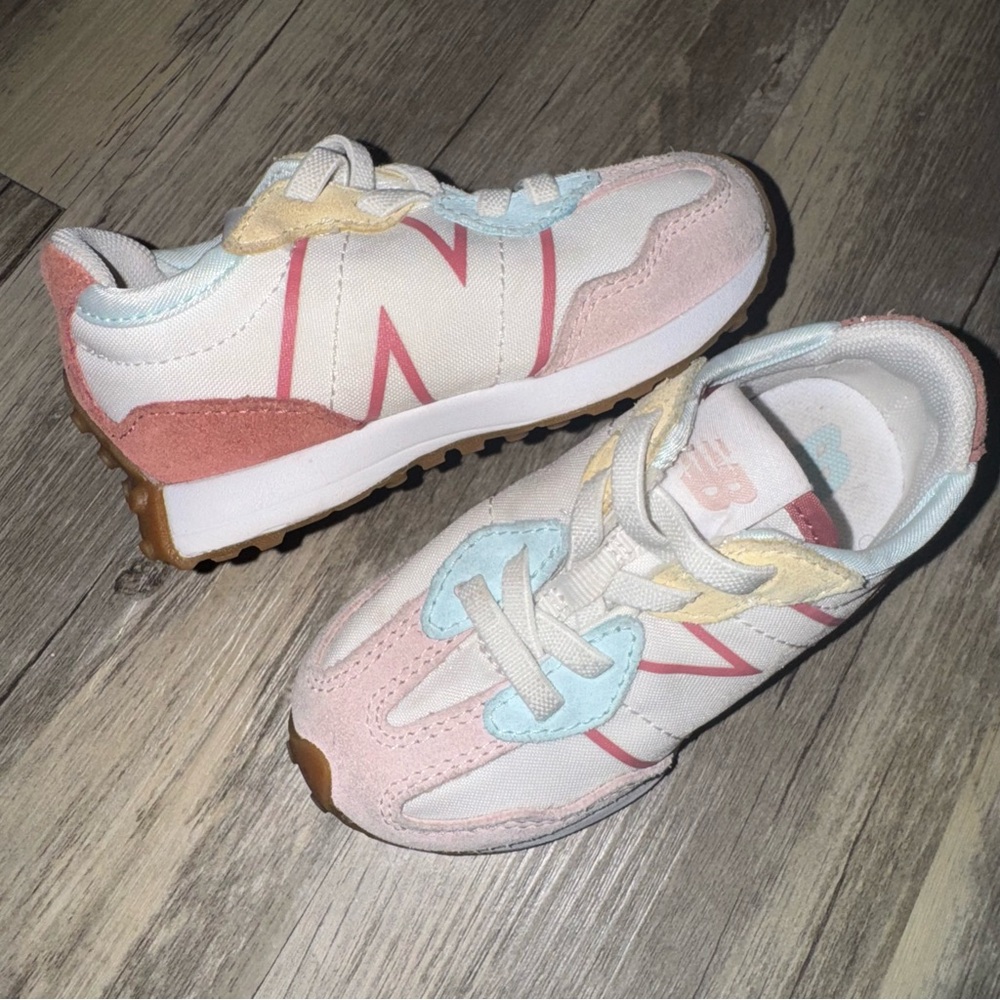 New Balance Pink and White Kids Sneakers - Picture 3 of 13